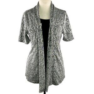 Chances R Medium Silver and Black Layered Look Short Sleeved Top Sparkly